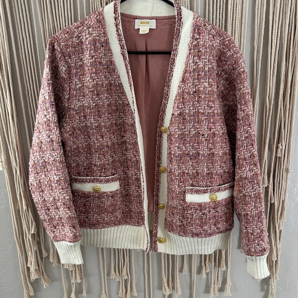 Anthropologie Maeve Tweed Lurex Coatigan